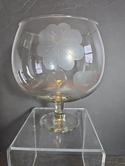 Vintage Large Brandy Snifter Clear Glass Vase Flower Etching 7.25 In H X 7 In W
