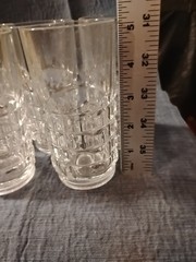 Vintage Etched Geometric Design 5” Clear Glass Tumblers, Set Of 5 Glasses