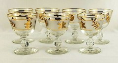 Libbey Golden Foliage 7 Liquor Cocktail Barware Glasses Gold Leaves 4″ Vintage