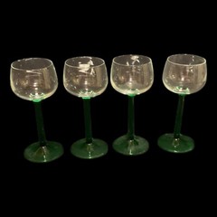 Cristal D’Arques-Durand 6 Green Emerald Stem Cordial Glasses Pedestal Glassware