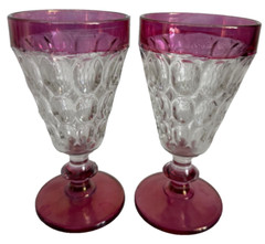 VTG Ruby Red Rimmed Goblet Clear Cut Jannette Thumbprint Glass 6 1/4” Set of 2