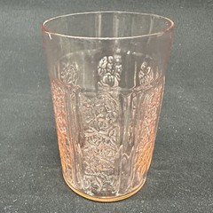 Federal Glass ‘Sharon (Cabbage Rose)’ 9 Oz Pink Flat Tumbler, Vintage