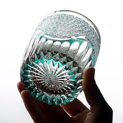 Edo Kiriko Luxury Crystal Whiskey Glass Hand Cut To Clear Green 9oz Gift Packing