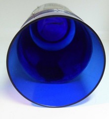 Vintage Polish PRL Cobalt Blue Glass Tumbler Warsaw Landmarks Metal Sleeve