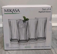 Mikasa Beverly Highball Glasses 11.75 Oz, Lead-Free, Crystal, Set of 4