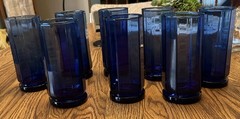 8 Vtg Anchor Hocking Essex Cobalt Blue 10 Panel 16 oz 6 3/8″ T glass Tumblers