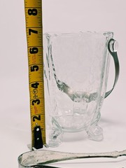 Heisey Vintage Orchid Crystal Dolphin Footed Ice Bucket w Handle & Tongs 6 3/4″