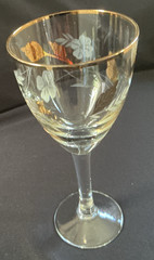 Vintage Gold Fall Leaf Wine Glass Mid-Century Toscany Romania Crystal Gold