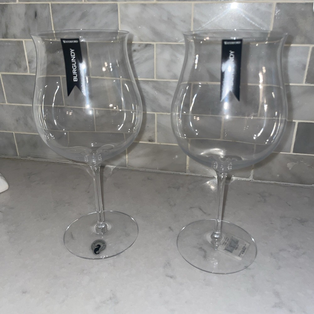 Waterford Crystal Elegance Burgundy Wine Glasses Pair RARE