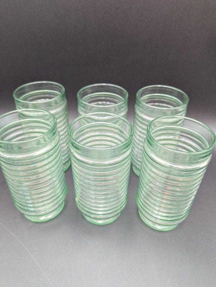 Anchor Hocking Park Avenue/ AG1-1 Green Glasses, Set of 6 Ribbed Glass Tumblers