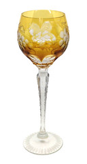Vintage Crystal Wine Goblet Amber 8.5” Bohemian Beveled Stem Cut to Clear Mint