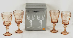 Fostoria Virginia Peach 4 Crystal Claret Wine Goblets Glasses 6.5″ NEW OLD STOCK