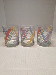 Libbey MCM/ Vintage 80’s Pastel Striped 10oz. Old Fashioned Glasses(3 Available)