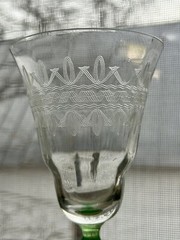 Vintage Pair Optic Panel Etched Glass Depression Uranium Stem UV Glow