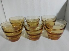 6 Vintage MCM Hazel Atlas WATERFALL Amber Vintage Cordial Juice Glasses Bee Hive