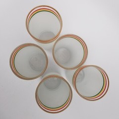 (5) VTG Libbey Fiesta Frosted Red Green Yellow Stripe Collins Cooler Glasses