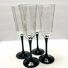VTG Luminarc Octime Crystal Black Stem Champage Flutes, Set of 2