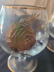 VTG Libbey Brandy Glasses, Etched, Gold Rim, Set Of 3