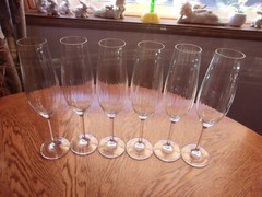 Ribbed Champagne Flute Smooth Stem 9 7/8″ Crystal Blown Glass – Set of 6