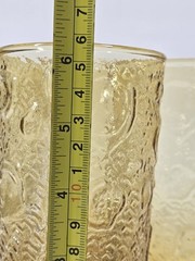 4pc Vtg Anchor Hocking Lido Milano Honey Gold Amber Glass Tumblers 6″ Crinkle