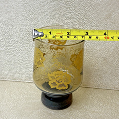 Groovy Smokey Brown Tumbler Glasses With Yellow Flowers Set 6 MCM Stackable