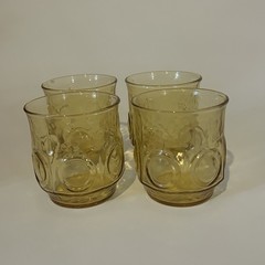 Set Of 4 Anchor Hocking Heritage Hill Honey Gold Circle Juice Glasses Tumblers