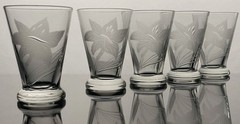 Vintage Etched Glass Cordial Tumblers Set of 5 Small Floral Drinkware