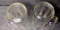 Vtg Clear Glass Ribbed Beverage Mugs w/ Handles Pressed Glass Beer Tumblers