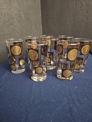 Vintage MCM ANCHOR HOCKING 22k Gold Coin Highball Glasses – Set Of 8 NIB