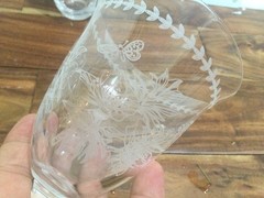 Porteimeirion style white graphics flowers butterfly glasses 1 tumbler 1 wine