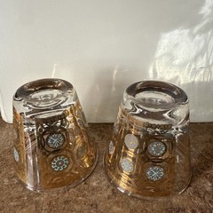 2 MCM 1950’S VTG CULVER 22K GOLD LOWBALL GLASSES GOLD/TURQUOISE SET cocktail