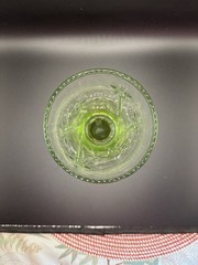 Pair Of Anchor Hocking Tumblers Green Glass With Flower Imprint