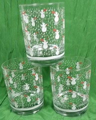 SET 3 Georges Briard Double Old Fashioned Barware Snowmen Winter Glasses EUUC