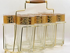 Culver Glass 22K Gold 8 Highball Caddy Set Vintage Retro Barware Tyrol MCM