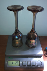 Lot of 2 Chalice 9inch FISKE [US b 1949] Dichroic Iridescent Floriform Art Glass