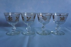 Libbey Golden Foliage set of 4 cocktail glasses frosted autumn leaves gold leaf