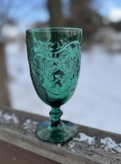 (1) 16oz Princess House Fantasia Emerald Beverage Glass, Green Crystal #5230