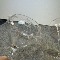 2 Antique Central Glass Works Etch 14 Optic Water Goblets Wine Tall StemGlasses