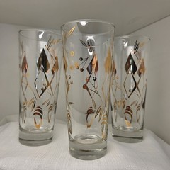 Pristine Vintage MCM Atomic Geometric Gold Highball Glasses – Set of 6 7″ Tall
