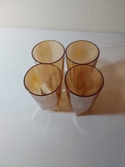 VTG Jeannette Iridescent Square Bottom Tumblers Peach Luster Set of 4 1950s MCM