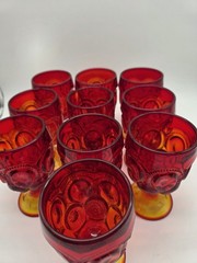 LE Smith Moon and Stars Amberina glass water goblets 11oz red yellow set of 10