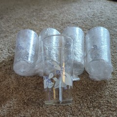 5 Vtg 11oz tumbler Drinking Glasses Country White Goose Geese Duck Blue Ribbon