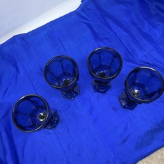 Vtg. Set of 4 Fostoria Virginia Dark Cobalt Blue Claret Wine Goblet 6 5/8″ NICE!