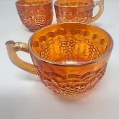 Vintage Indiana Glass Harvest Grape Marigold Carnival Punch Cups Set of 4 Amber