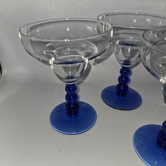 BLUE MARGARITA GLASS LIBBEY METROPOLIS COBALT BALL STEMS Lot Of 4