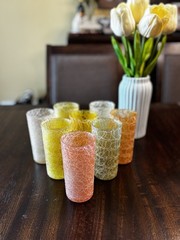 Vintage Color Craft spaghetti string highball/tumblers set of 8. 5 Colors