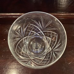 VINTAGE CUT GLASS CRYSTAL WINE/WATER GLASS FAN/CRISS CROSS PATTERN SIGNED BARONE