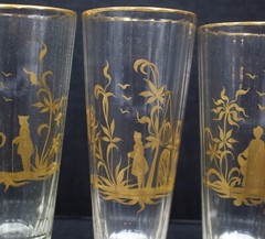 10 Rare Antique 18th/19th Century German Bohemian Gold Gild Facet Glass Tumblers