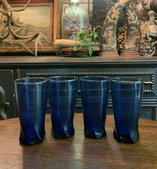 Set of 4 Anchor Hocking Sybil Cobalt Blue Glasses Hexagon Twisted Base