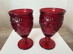 The Pioneer Woman Adeline Ruby Red Embossed Goblets Glasses 12oz Set of 2